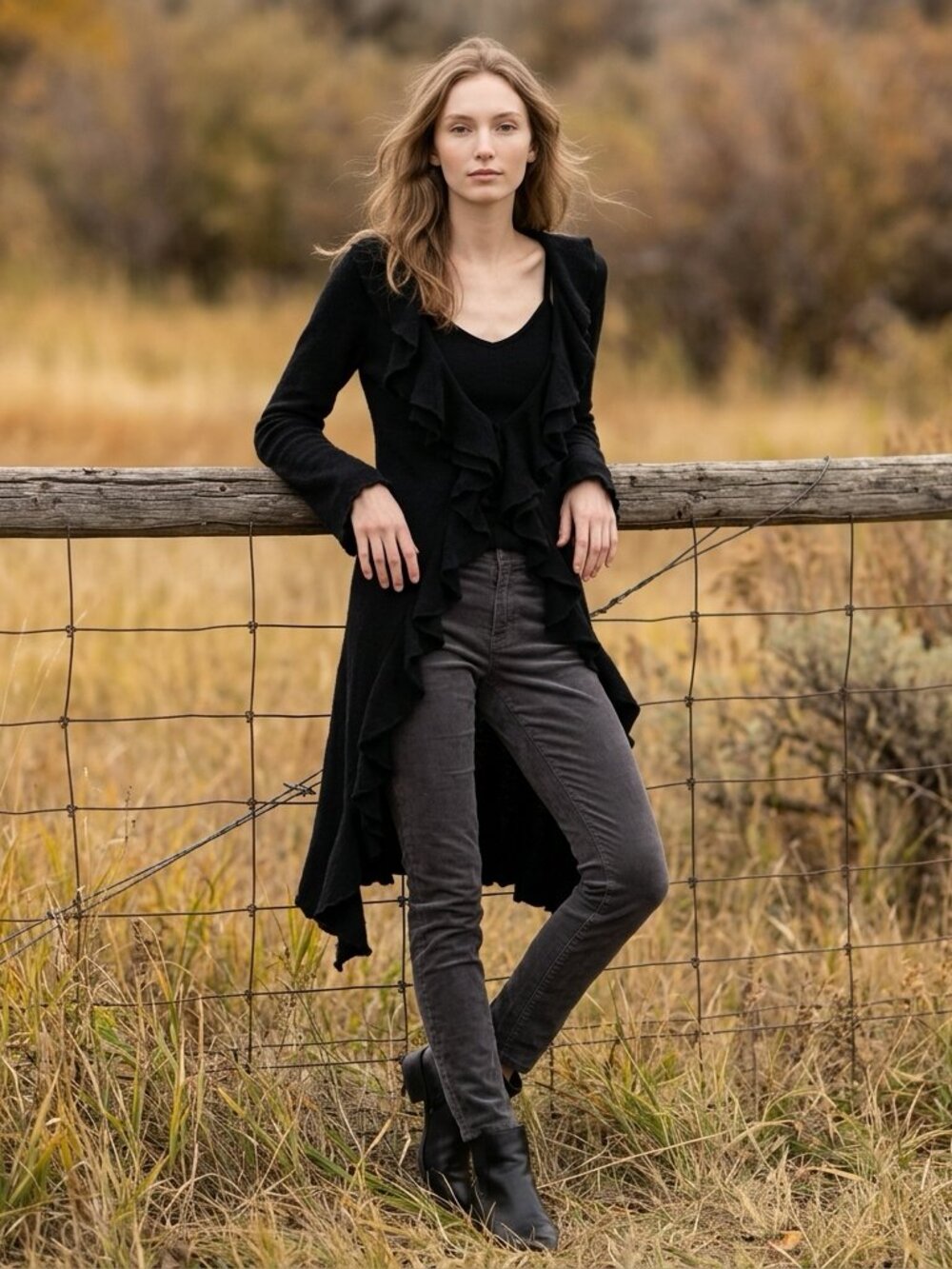 Aqua Black Cashmere Ruffle Cardigan Size Small